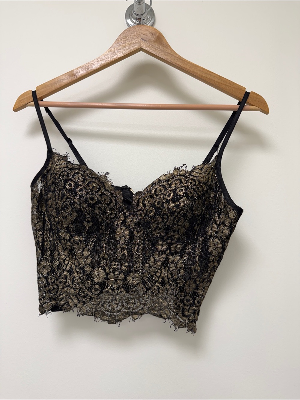 bebe Black and Gold Lace Bustier Bandeau